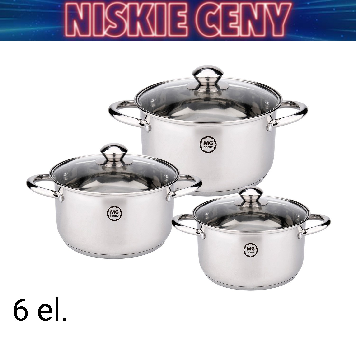 Zestaw garnków MG Home Lauro, 6 elementów, stal nierdzewna