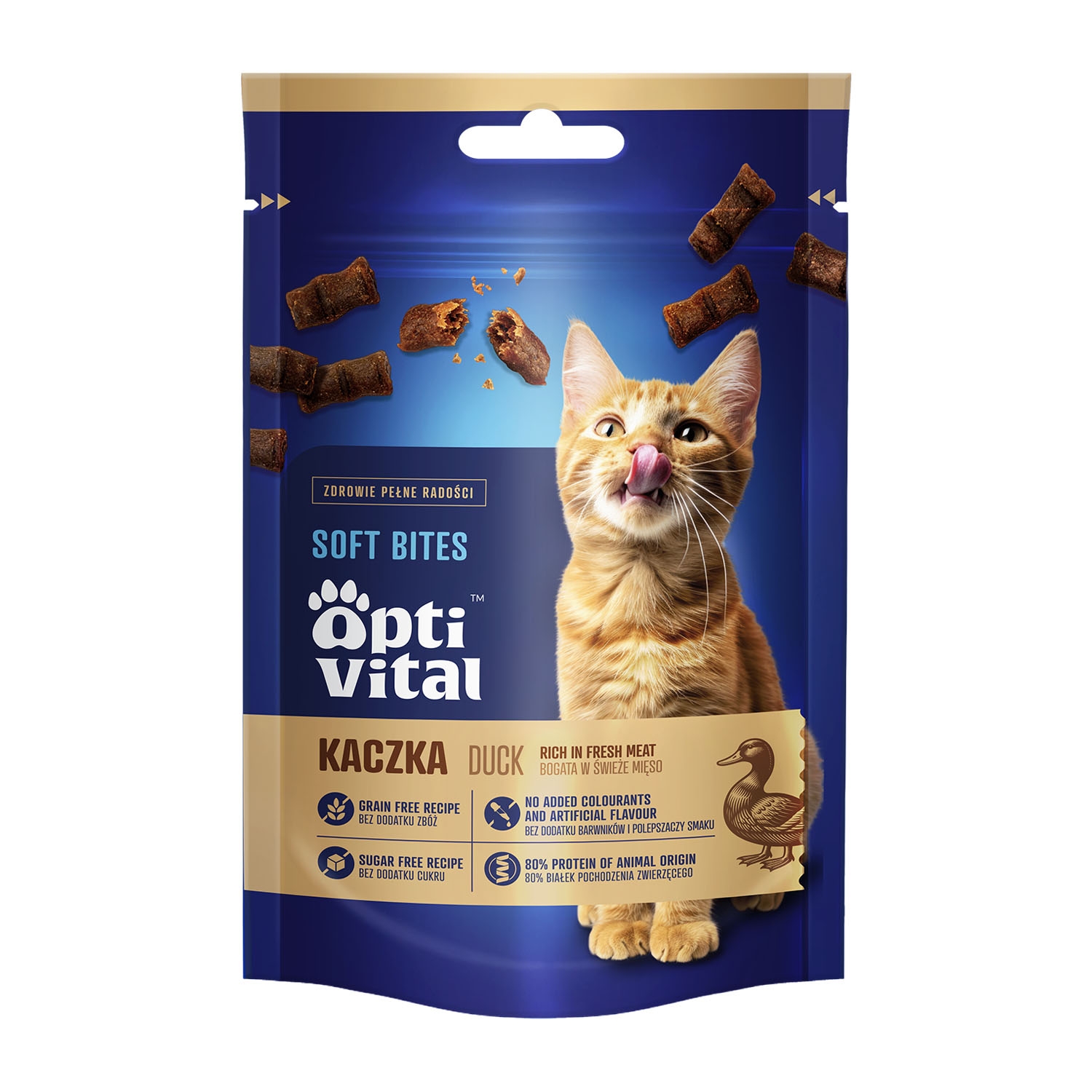 Przysmak dla kotów OptiVital Soft Bites, kaczka, 80 g