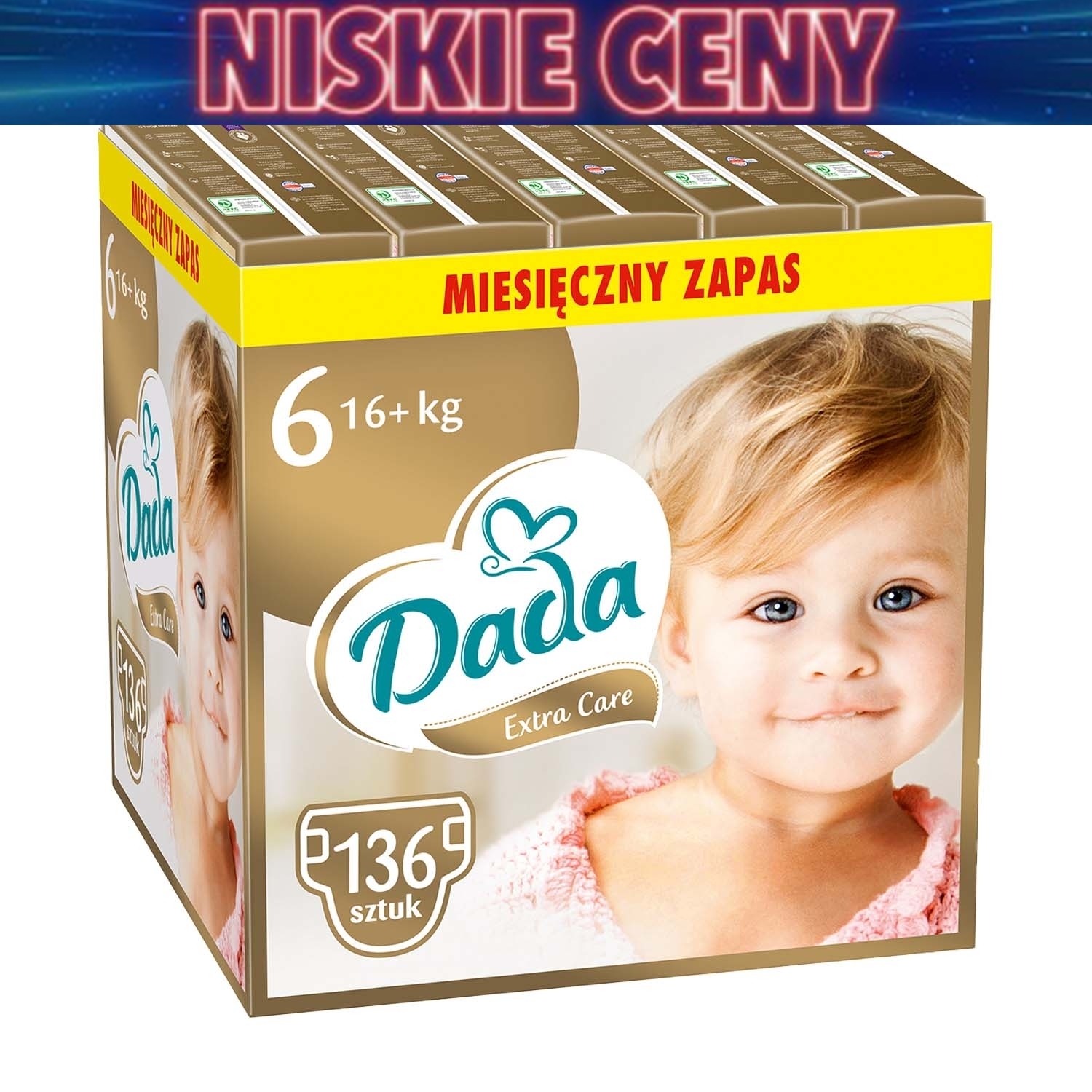Pieluszki Dada Extra Care 6, 16+ kg, 136 szt., superchłonny wkład