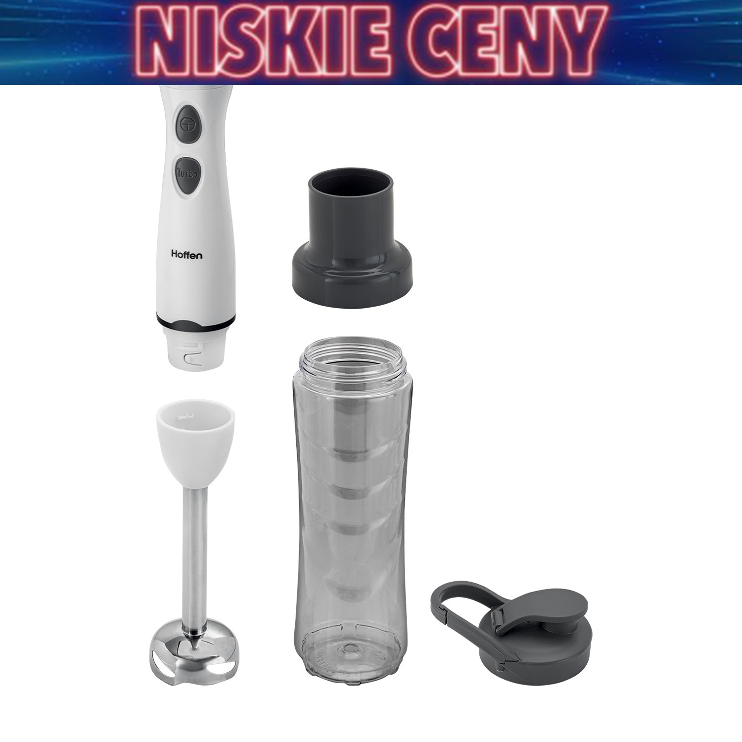Blender ręczny Hoffen, 400 W, z bidonem, biały