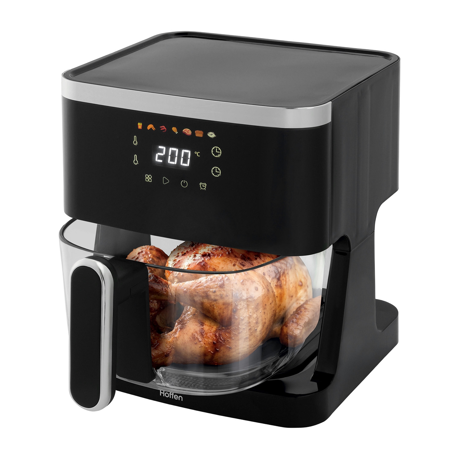 Air Fryer Frytkownica beztłuszczowa szklana Hoffen, 1350 W, 4,5 l, czarna