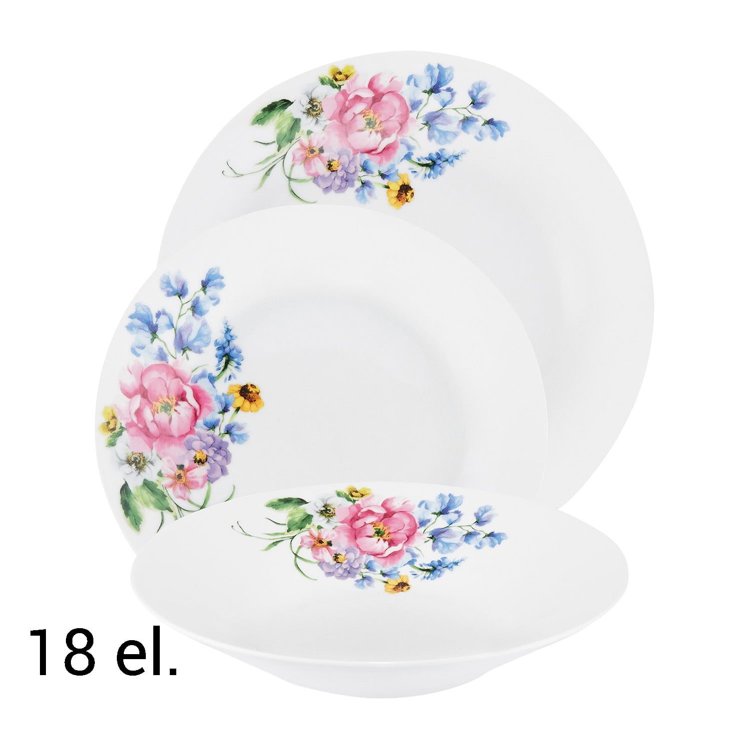 Zestaw obiadowy z porcelany Domotti Fiorella, na 6 osób, 18 elementów