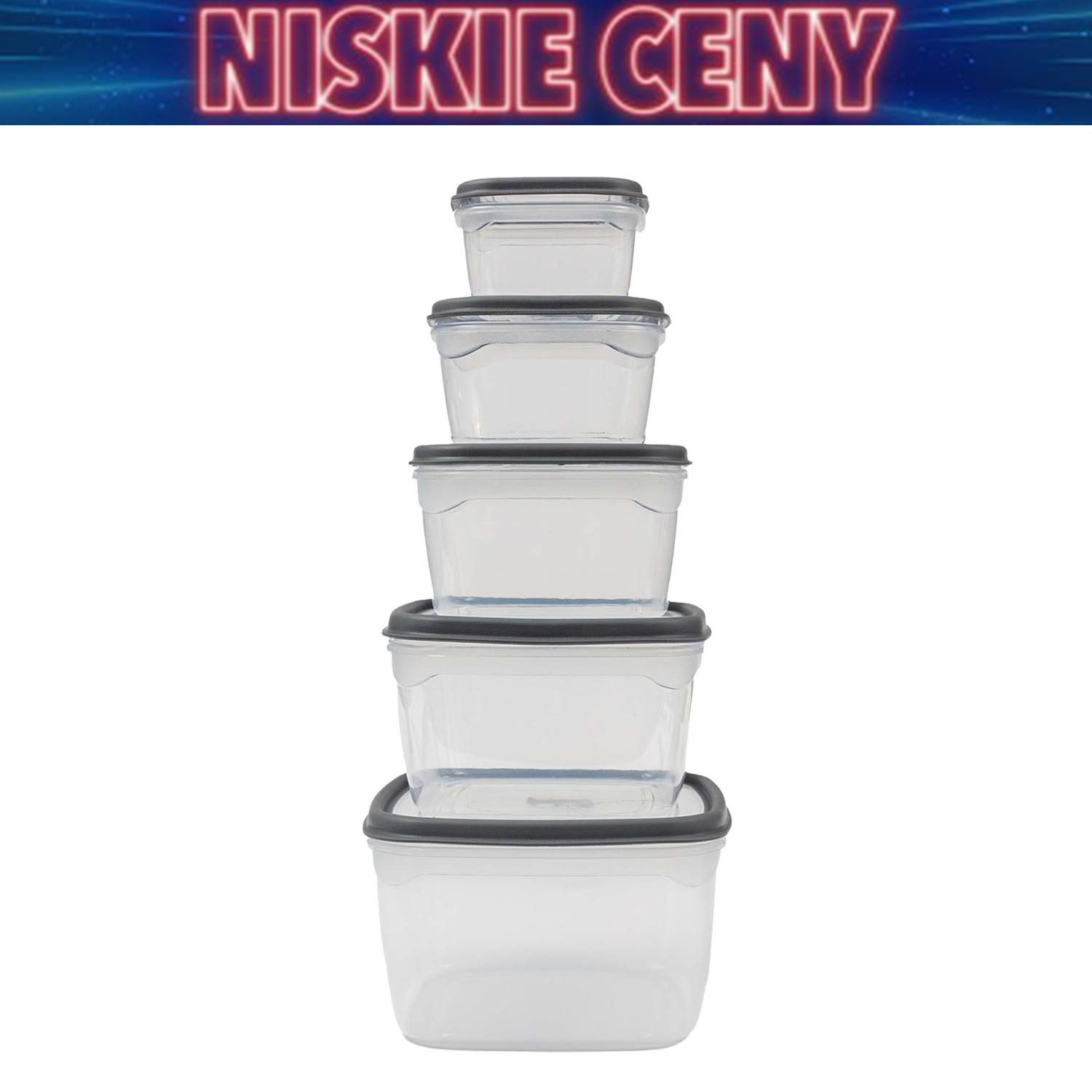 Zestaw 5 pojemników na żywność MG Home Misto, kwadratowe, szare