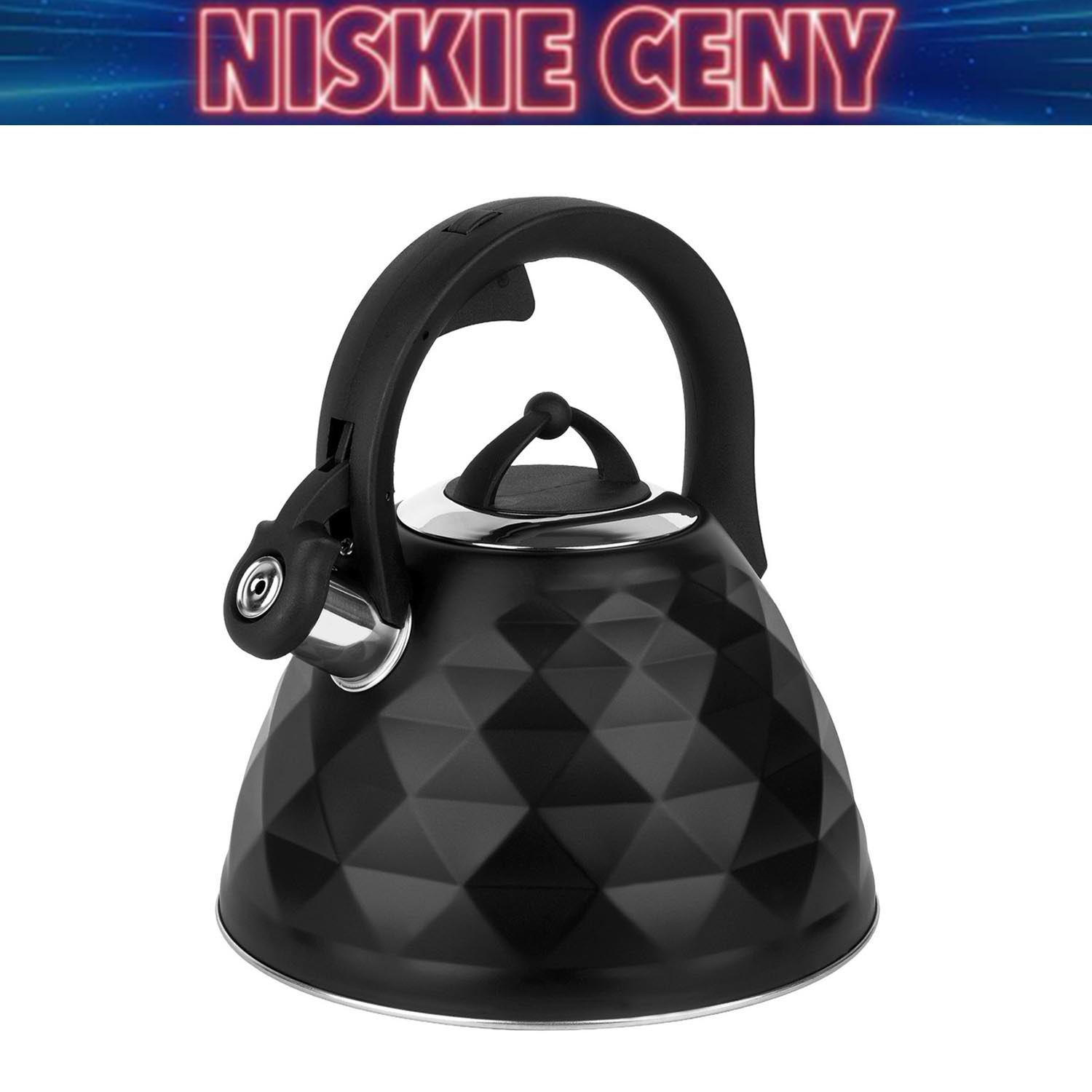 Czajnik z gwizdkiem Tadar Crystal, 3 l, stal nierdzewna, czarny mat