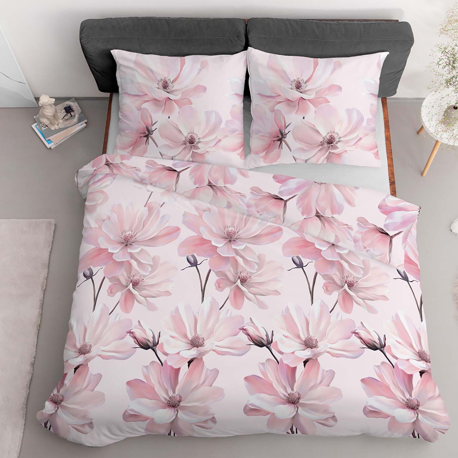 Pościel satynowa 220 x 200 cm Home Satin, kwiaty, różowa