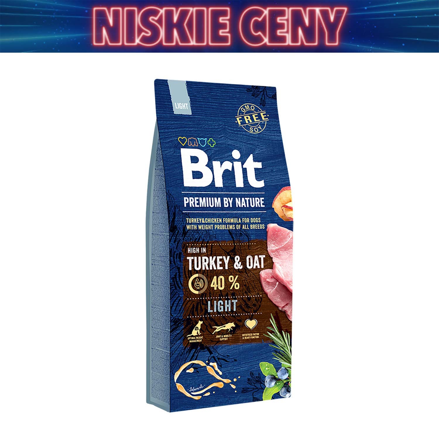 Karma dla psów Brit Premium By Nature Light, sucha, z indykiem, 15 kg