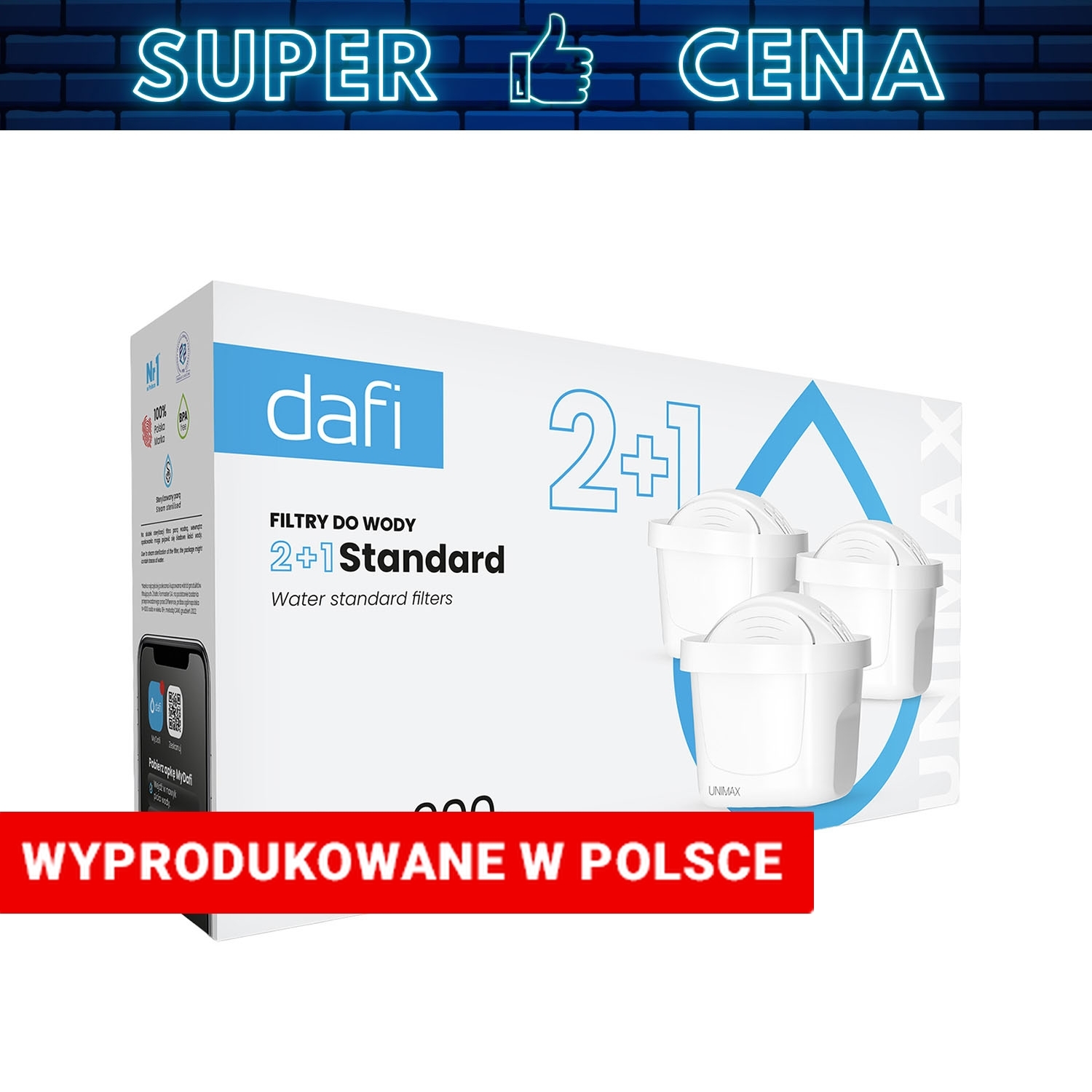 Wkład filtrujący do dzbanka Dafi, 3 x wkład Standard Unimax