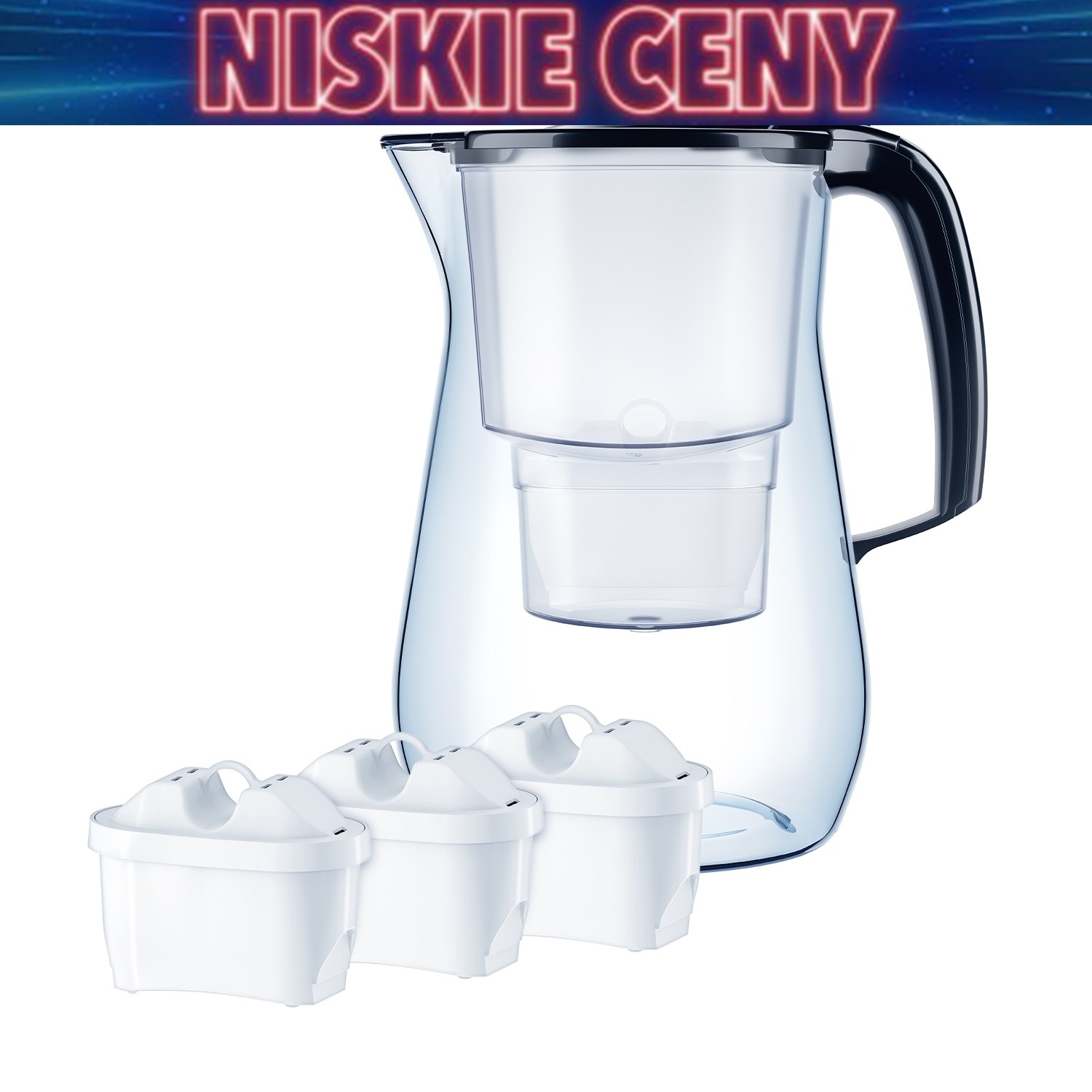 Dzbanek filtrujący ONYX do wody, 4,2l, czarny, 3 wkłady B25 Maxfor