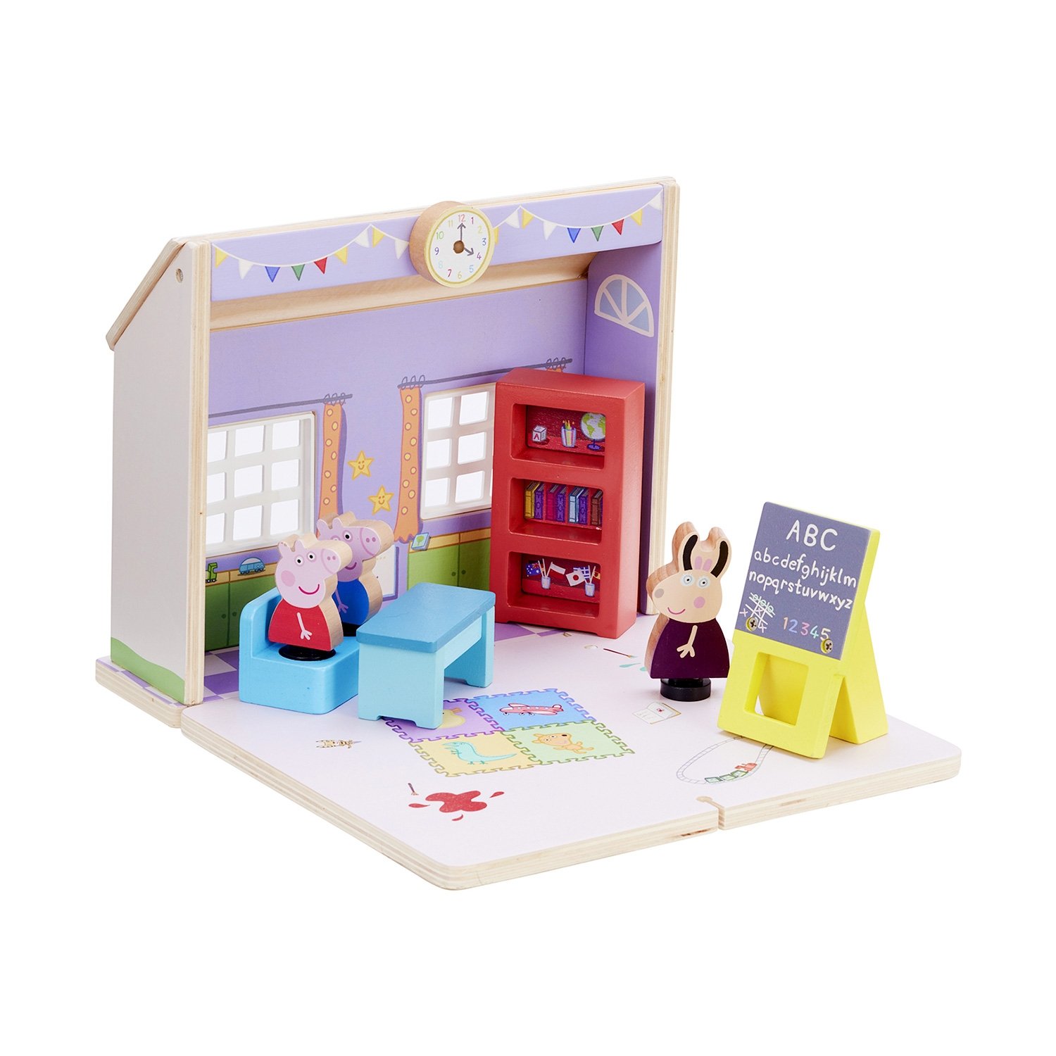 Zestaw drewniana szkoła z figurkami Peppa, podstawka Drop & Play