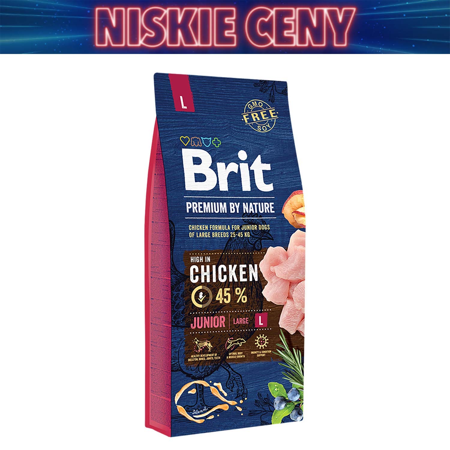 Karma dla szczeniąt Brit Premium By Nature Junior L, sucha, z kurczakiem, 15 kg