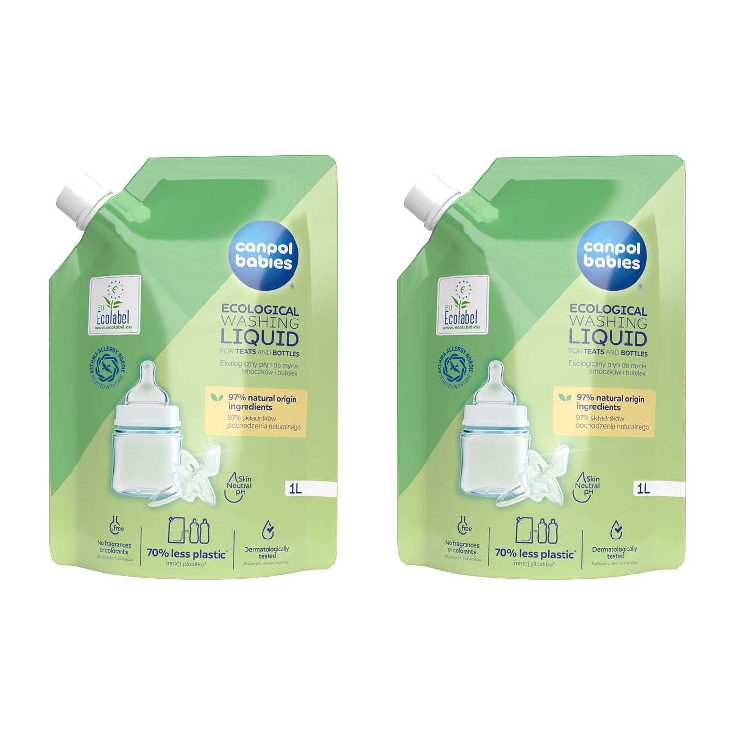 Płyn do mycia smoczków i butelek Canpol Babies, 2 x 1 l, opakowanie uzupełniające