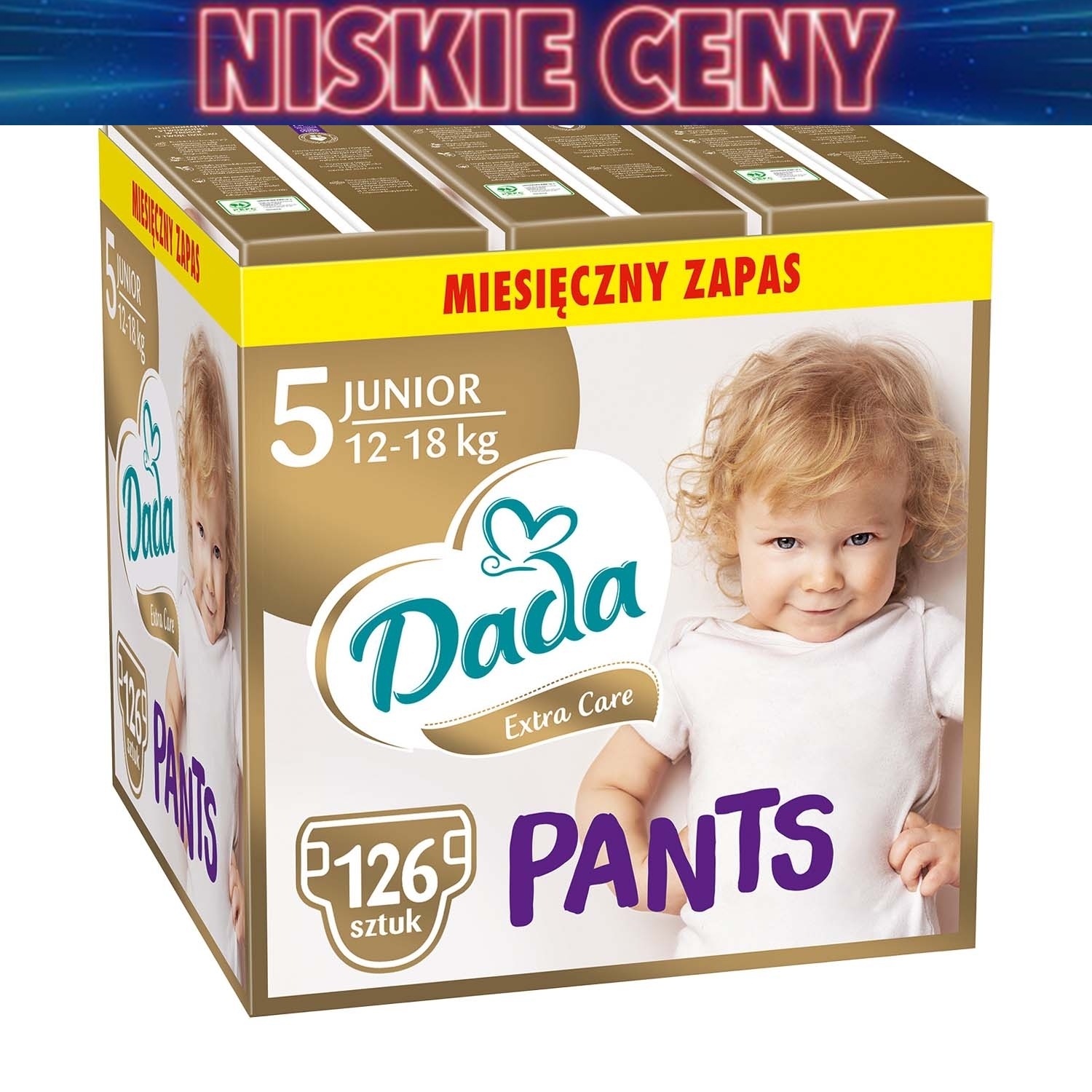 Pieluchomajtki Dada Extra Care Pants 5 Junior, 12-18 kg, 126 szt., superchłonny wkład