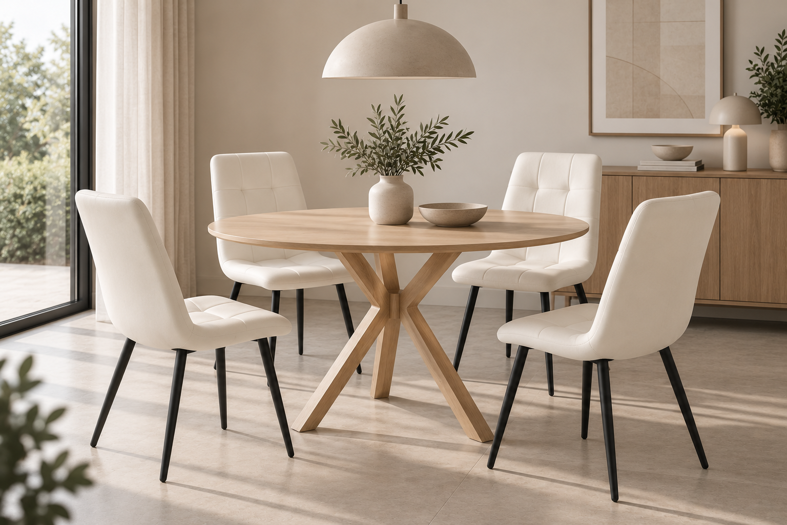 Zestaw 4 krzeseł tapicerowanych Vilandy Basic Velvet, ecru