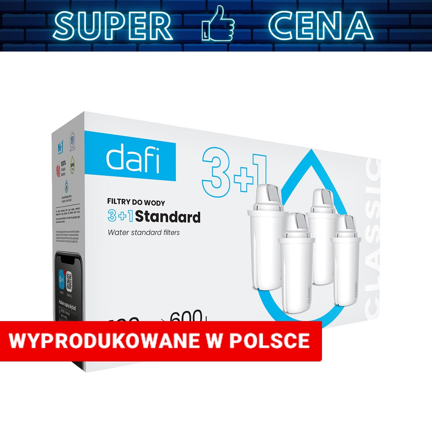 Wkład filtrujący do dzbanka Dafi, 4 x wkład Standard Classic