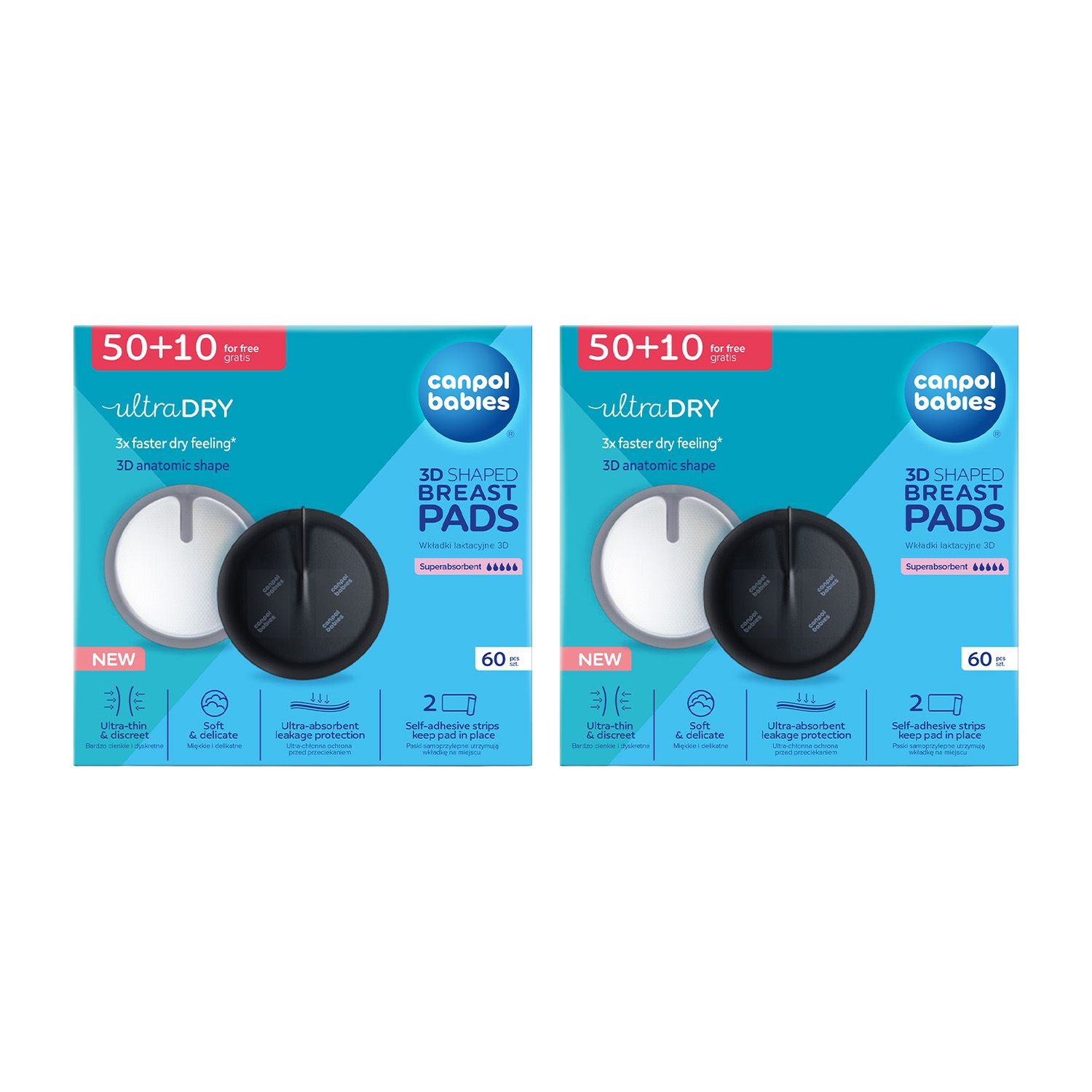 Wkładki laktacyjne 3D Canpol Babies, 2 x 60 sztuk, czarne