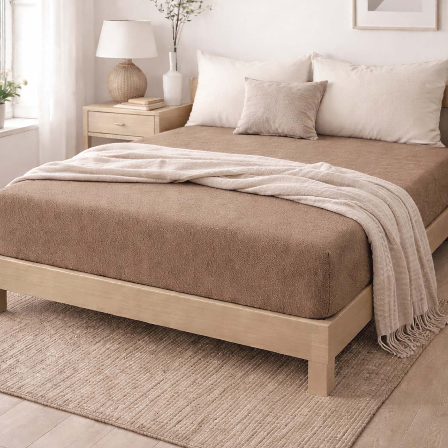 Prześcieradło frotte z gumką 90 x 200 cm Pation Home Luneo, ciemnobeżowe