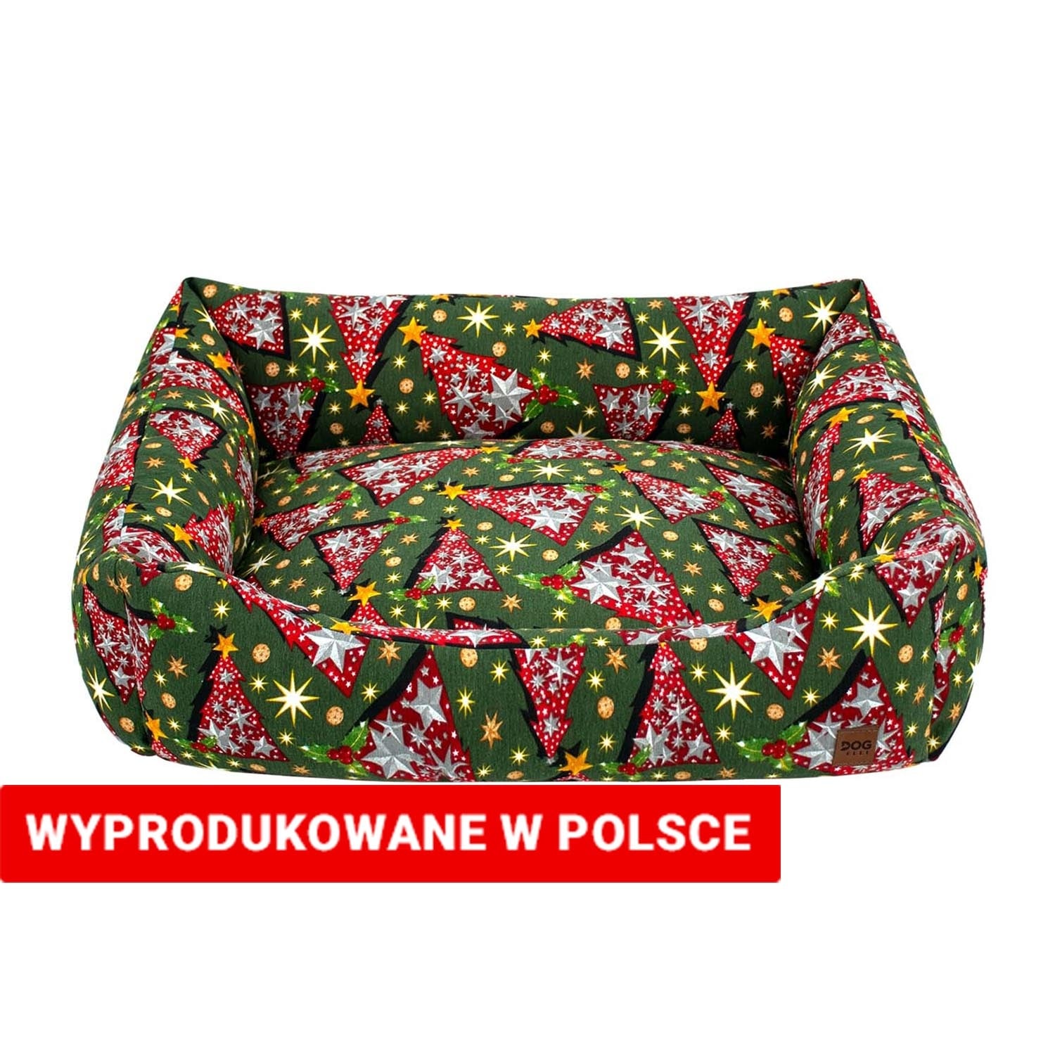 Legowisko Dogguru z motywem świątecznym, choinki, zielone