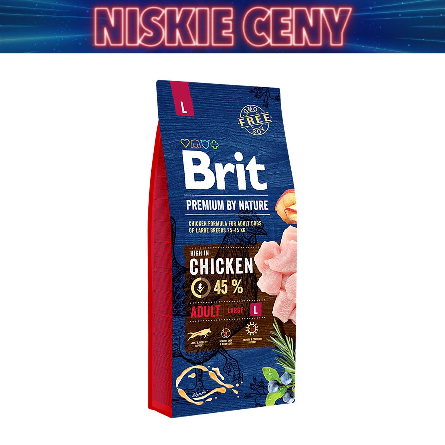 Karma dla psów Brit Premium By Nature Adult L, sucha, z kurczakiem, 15 kg