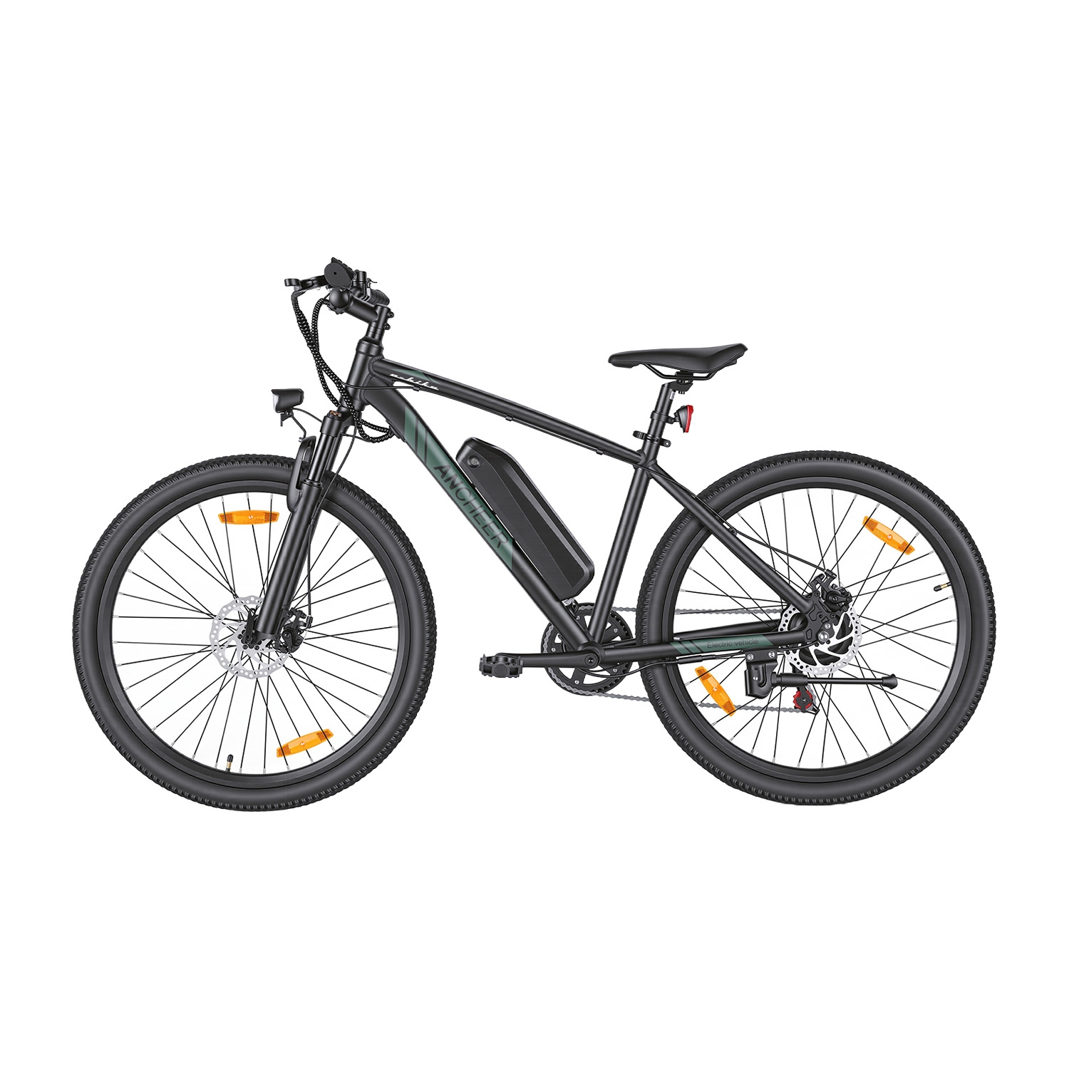 Rower elektryczny MTB Ancheer, 27,5”, czarny z zielonymi elementami