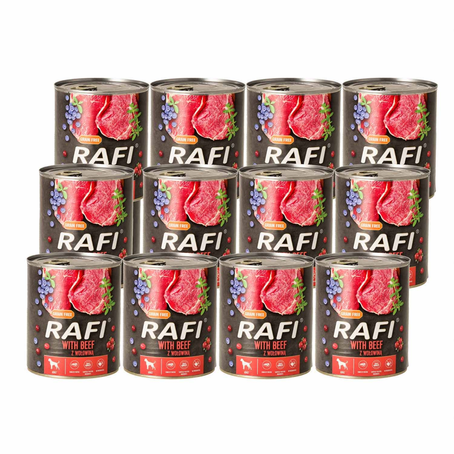 Karma dla psa Rafi, z wołowiną, borówką i żurawiną, mokra, 12 x 800 g