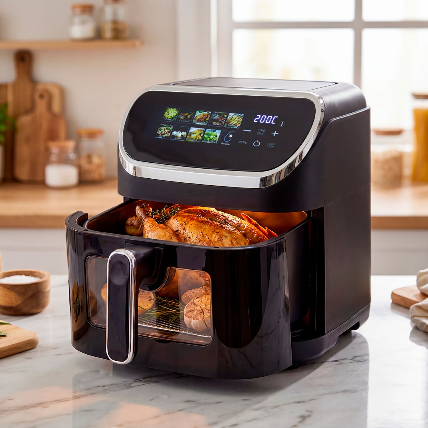 Air Fryer Frytkownica beztłuszczowa z okienkiem Hoffen, 1600-2000 W, 8 l, czarna