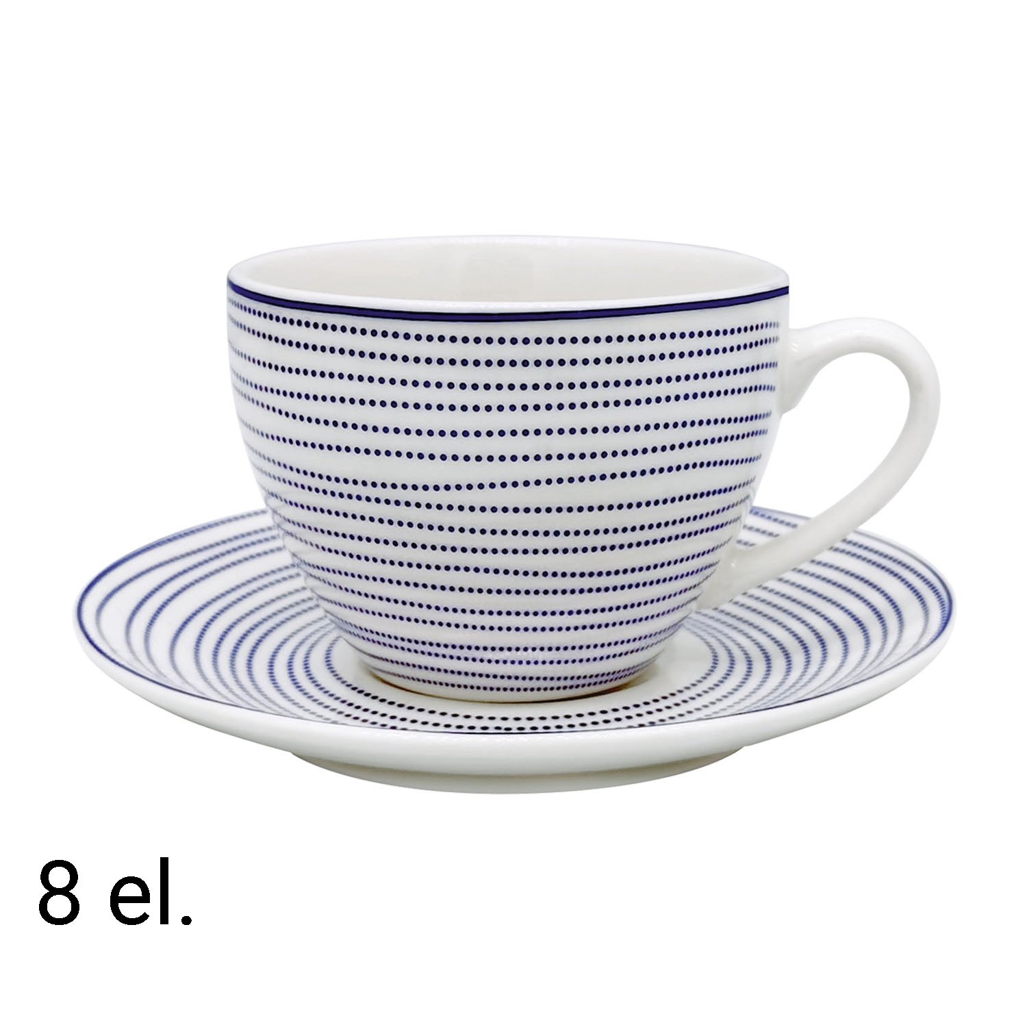 Zestaw do kawy z porcelany MG Home Marea, 240 ml, 8 elementów, biało-niebieski