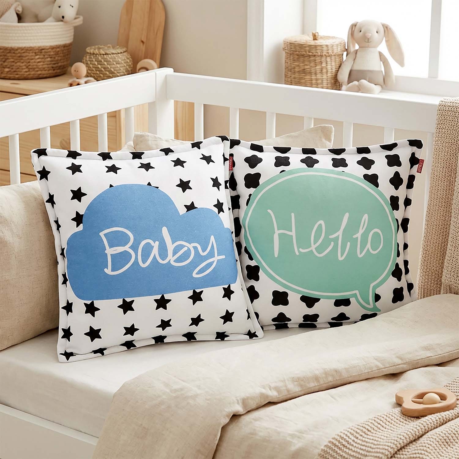Poduszka Domarex Hello Baby & Love, miętowy nadruk