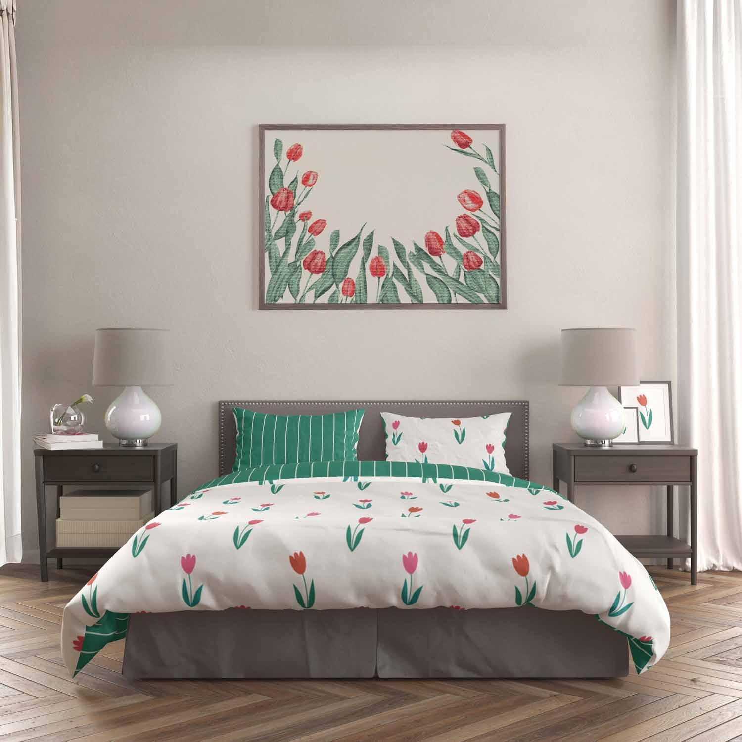 Pościel z mikrofibry 160 x 200 cm Faro Harmony, tulipany