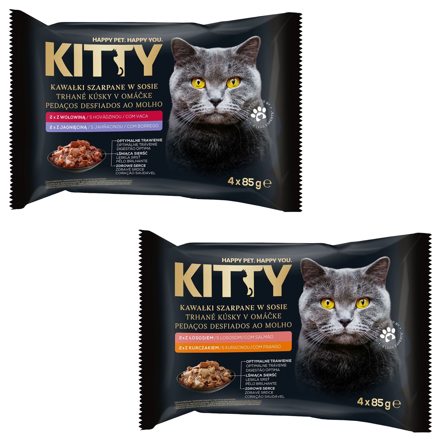 Mokra karma dla kotów Kitty, saszetki, mix smaków, 80 x 85 g