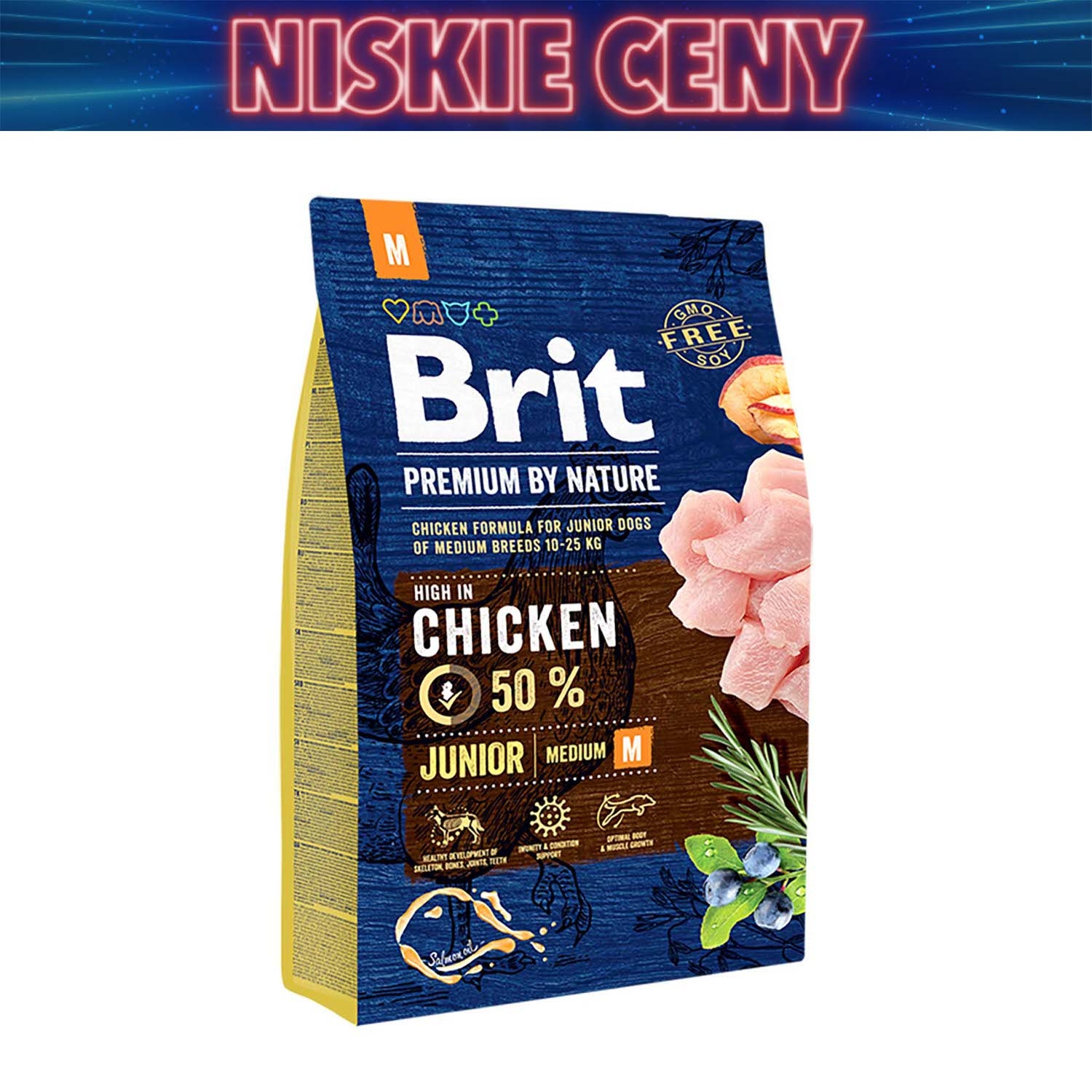 Karma dla szczeniąt Brit Premium By Nature Junior Medium, sucha, kurczak, 3 kg
