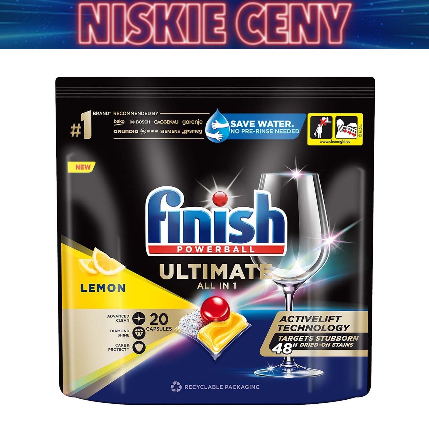 Kapsułki do zmywarki Finish Ultimate Lemon, 20 sztuk