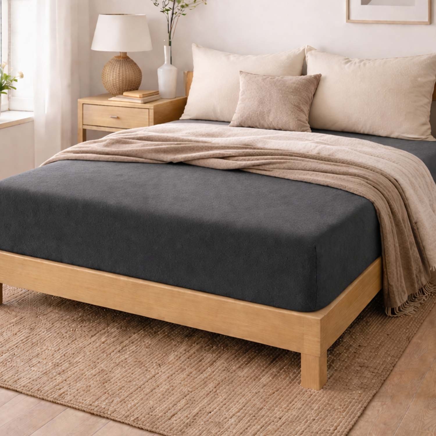 Prześcieradło frotte z gumką 140 x 200 cm Pation Home Luneo, grafitowe