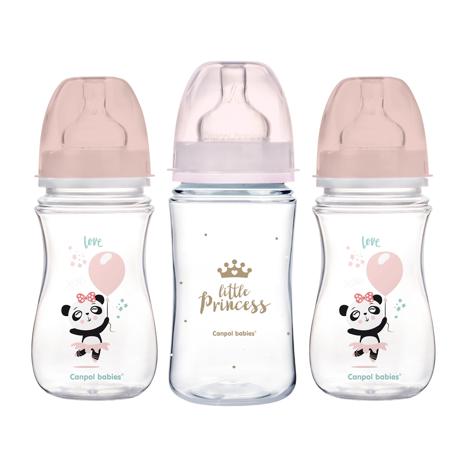 Zestaw 3 butelek Canpol Babies, 240 ml, różowe